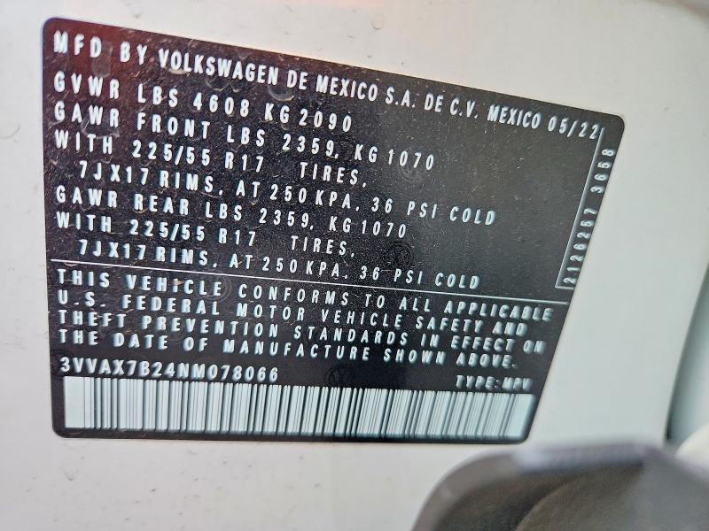 Продажа на аукционе авто 2022 Volkswagen Taos, vin: 3VVAX7B24NM078066, номер лота: 47562896