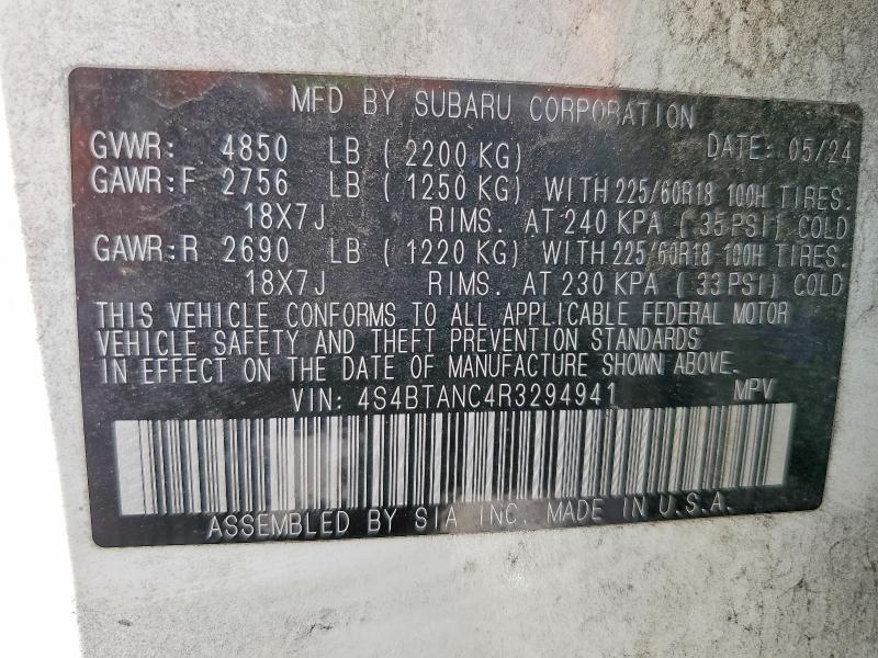 Aukcja sprzedaży 2024 Subaru Outback, vin: 4S4BTANC4R3294941, numer aukcji: 79922245