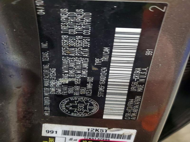Aukcja sprzedaży 2010 Toyota Tundra, vin: 5TFUM5F16AX012424, numer aukcji: 79995955