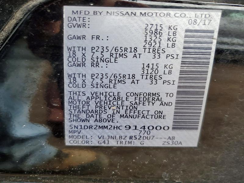 Продажа на аукционе авто 2017 Nissan Pathfinder, vin: 5N1DR2MM2HC914000, номер лота: 47026476