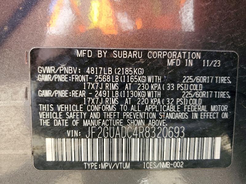 2024 Subaru Crosstrek მანქანა იყიდება აუქციონზე, vin: JF2GUADC4R8320693, აუქციონის ნომერი: 47103726