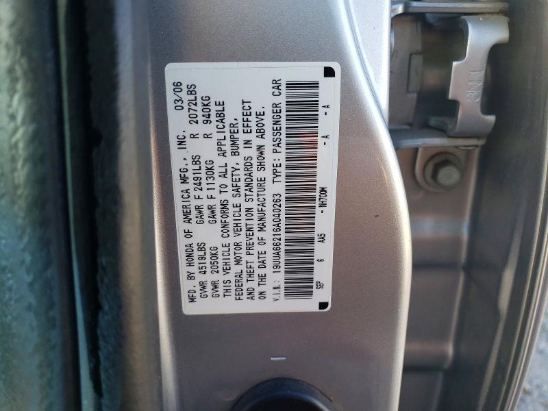 41637236 :رقم المزاد ، 19UUA66216A040263 vin ، 2006 Acura 3.2tl مزاد بيع