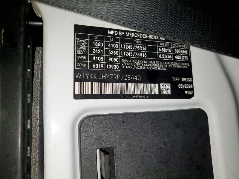 2024 Mercedes-benz Sprinter მანქანა იყიდება აუქციონზე, vin: W1Y4KDHY7RP728640, აუქციონის ნომერი: 41883426