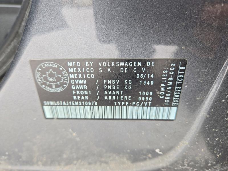76109305 :رقم المزاد ، 3VWL07AJ1EM310978 vin ، 2014 Volkswagen Jetta مزاد بيع