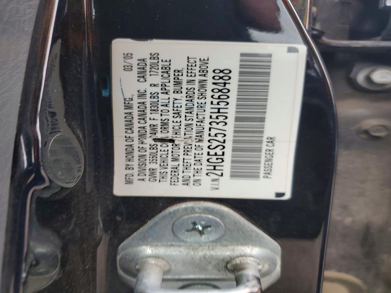47842516 :رقم المزاد ، 2HGES25735H568488 vin ، 2005 Honda Civic مزاد بيع