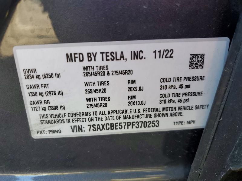 46887826 :رقم المزاد ، 7SAXCBE57PF370253 vin ، 2023 Tesla Model X مزاد بيع