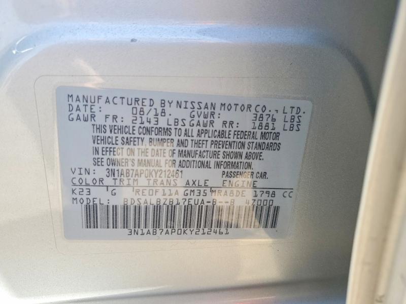Aukcja sprzedaży 2019 Nissan Sentra, vin: 3N1AB7AP0KY212461, numer aukcji: 46704536