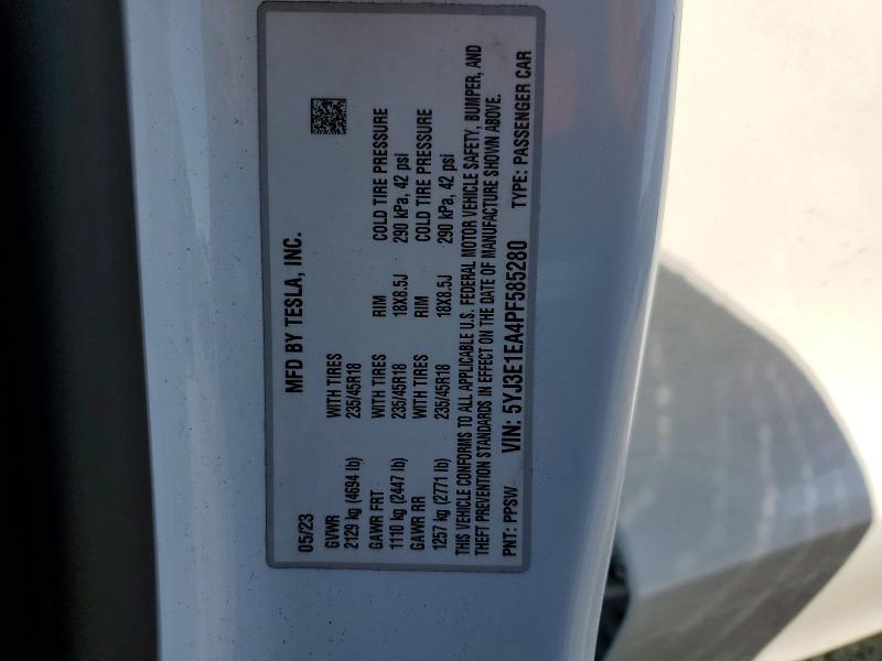 Продаж на аукціоні авто 2023 Tesla Model 3, vin: 5YJ3E1EA4PF585280, номер лоту: 46194586