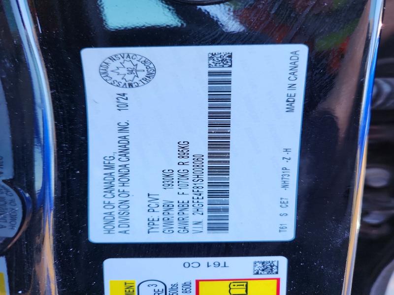 2025 Honda Civic მანქანა იყიდება აუქციონზე, vin: 2HGFE4F81SH008060, აუქციონის ნომერი: 79568285