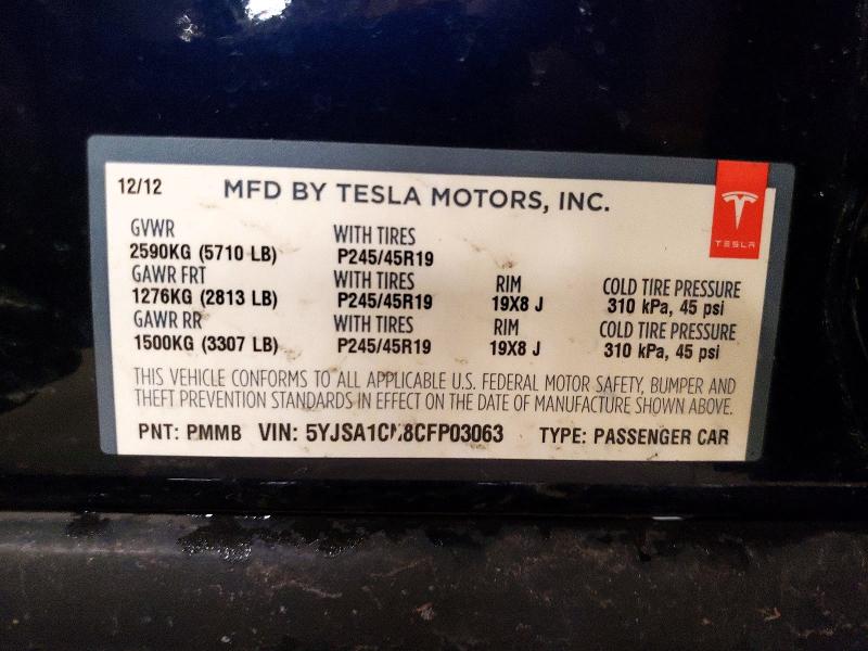 Aukcja sprzedaży 2012 Tesla Model S, vin: 5YJSA1CN8CFP03063, numer aukcji: 46528106