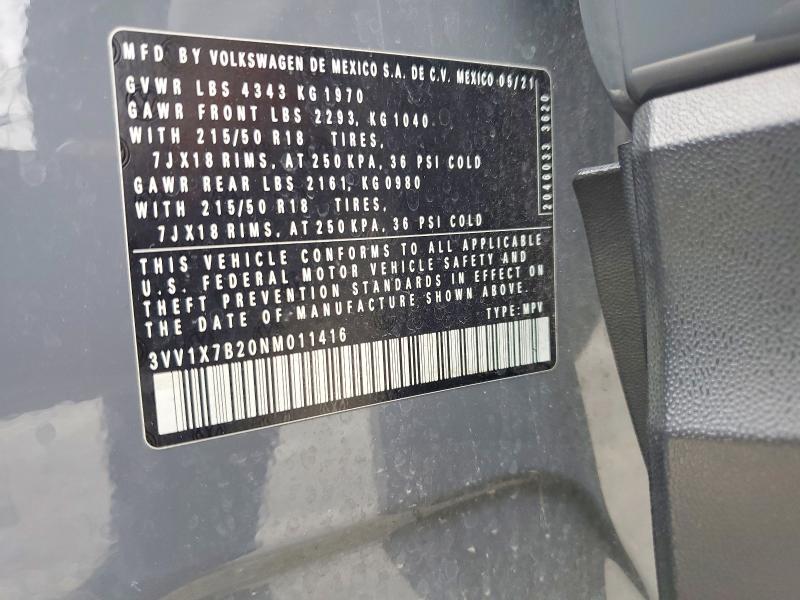 Продажа на аукционе авто 2022 Volkswagen Taos, vin: 3VV1X7B20NM011416, номер лота: 48169706