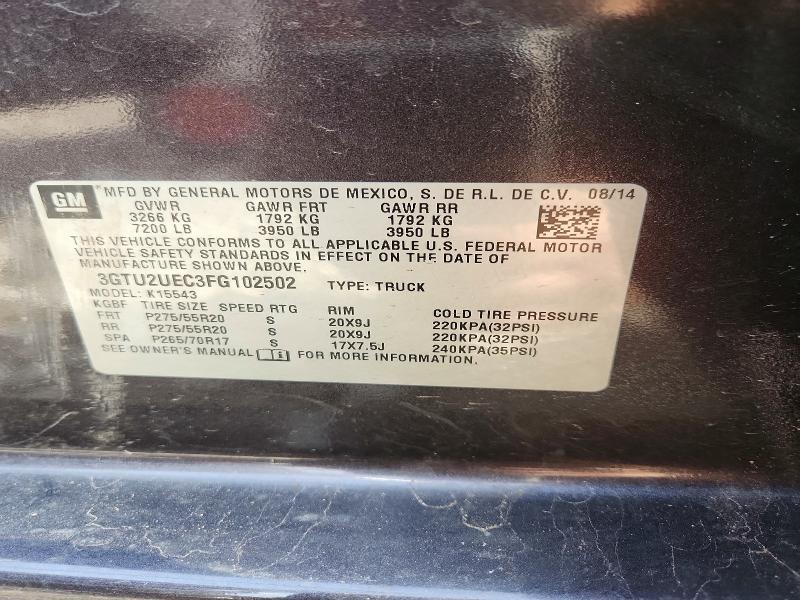 Aukcja sprzedaży 2015 Gmc Sierra, vin: 3GTU2UEC3FG102502, numer aukcji: 79644775