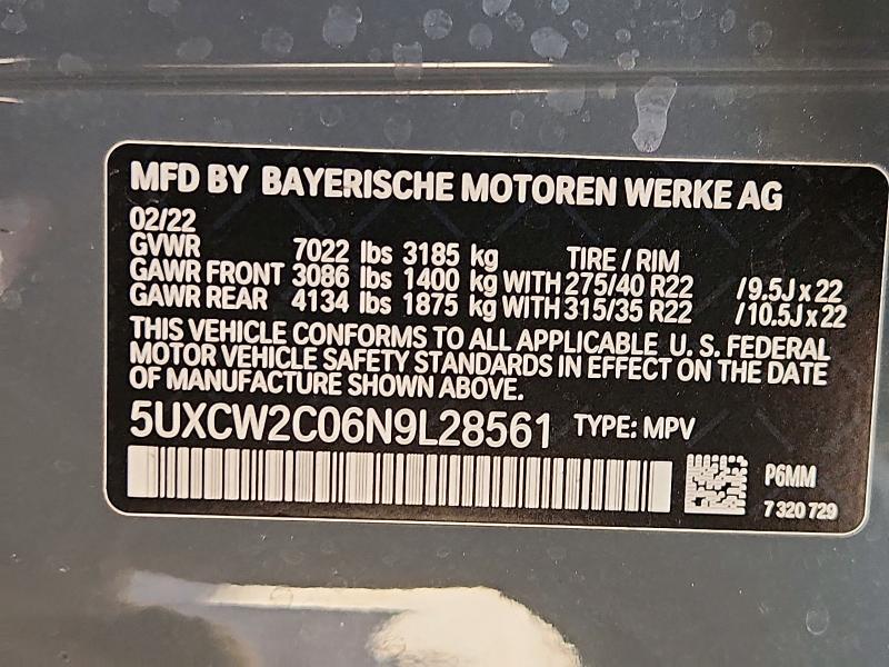 Продаж на аукціоні авто 2022 Bmw X7, vin: 5UXCW2C06N9L28561, номер лоту: 46559556