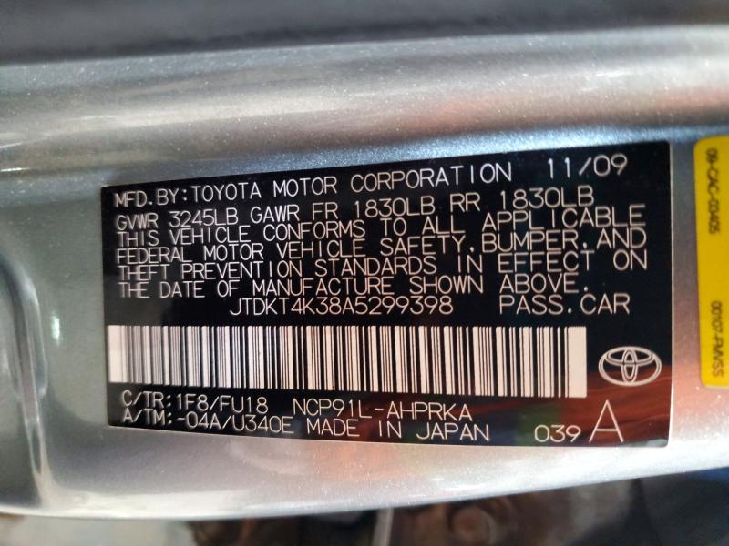 Aukcja sprzedaży 2010 Toyota Yaris, vin: JTDKT4K38A5299398, numer aukcji: 48133266
