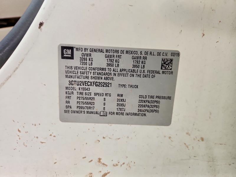 2015 Gmc Sierra მანქანა იყიდება აუქციონზე, vin: 3GTU2VECXFG292921, აუქციონის ნომერი: 45843436