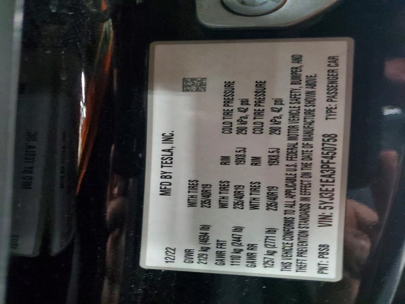 Auction sale of the 2023 Tesla Model 3, vin: 5YJ3E1EA3PF450758, lot number: 47356026