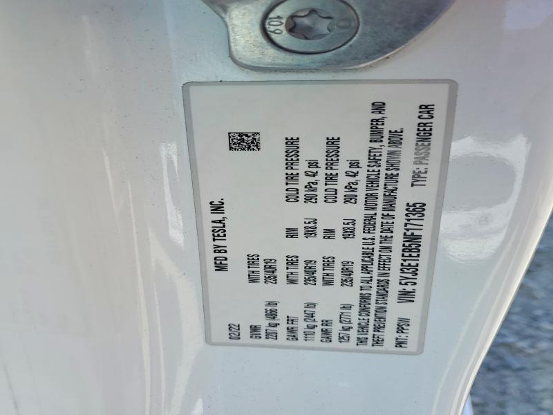 2022 Tesla Model 3 მანქანა იყიდება აუქციონზე, vin: 5YJ3E1EB5NF171365, აუქციონის ნომერი: 47084066