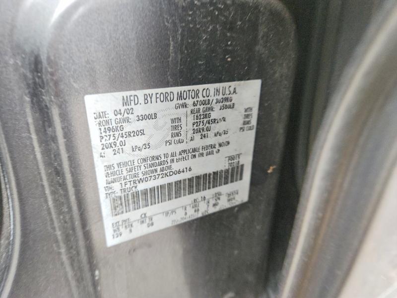 2002 Ford F150 მანქანა იყიდება აუქციონზე, vin: 1FTRW07372KD06416, აუქციონის ნომერი: 45790466