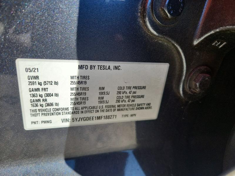 Продажа на аукционе авто 2021 Tesla Model Y, vin: 5YJYGDEE1MF188271, номер лота: 41821516
