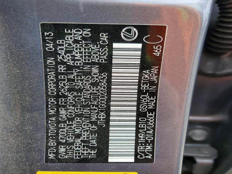 Aukcja sprzedaży 2013 Lexus Es 350, vin: JTHBK1GG0D2058436, numer aukcji: 48005946