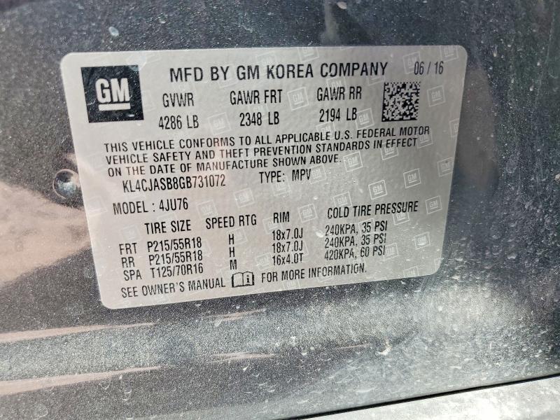 48015846 :رقم المزاد ، KL4CJASB8GB731072 vin ، 2016 Buick Encore مزاد بيع