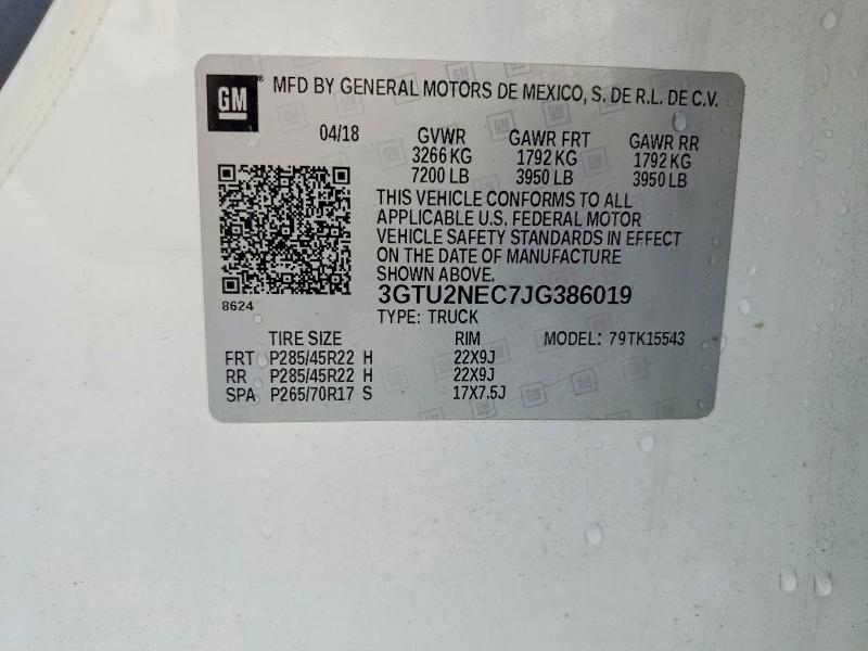 2018 Gmc Sierra მანქანა იყიდება აუქციონზე, vin: 3GTU2NEC7JG386019, აუქციონის ნომერი: 47402296