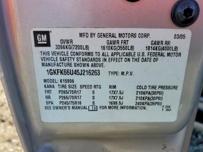 2005 Gmc Yukon Xl მანქანა იყიდება აუქციონზე, vin: 1GKFK66U45J216263, აუქციონის ნომერი: 47681126