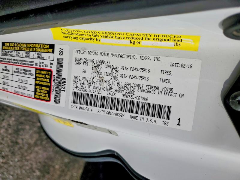 47760406 :رقم المزاد ، 5TFRX5GN1JX112123 vin ، 2018 Toyota Tacoma مزاد بيع