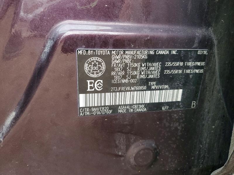 47299796 :رقم المزاد ، 2T3JFREV8JW760850 vin ، 2018 Toyota Rav4 مزاد بيع