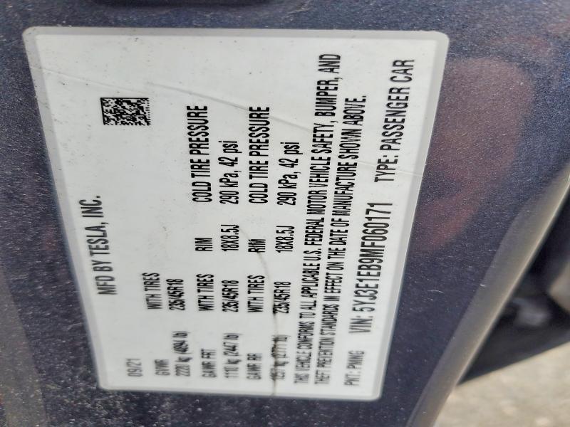 Aukcja sprzedaży 2021 Tesla Model 3, vin: 5YJ3E1EB9MF060171, numer aukcji: 78272245
