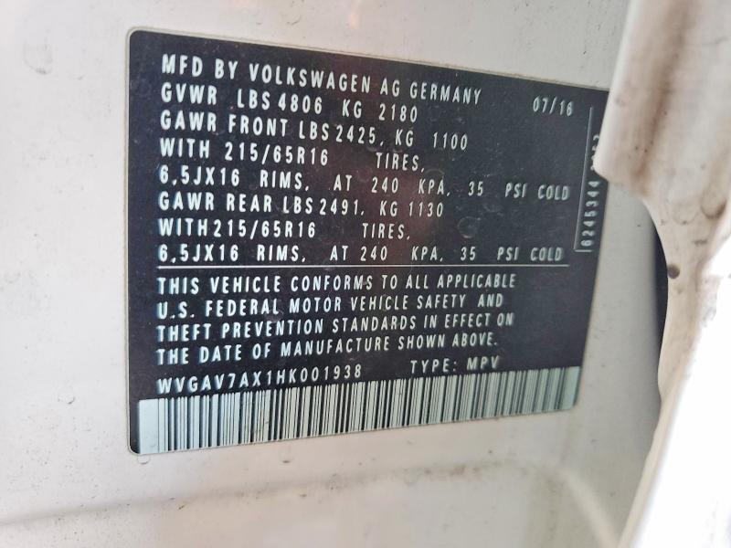 Продаж на аукціоні авто 2017 Volkswagen Tiguan, vin: WVGAV7AX1HK001938, номер лоту: 46325216