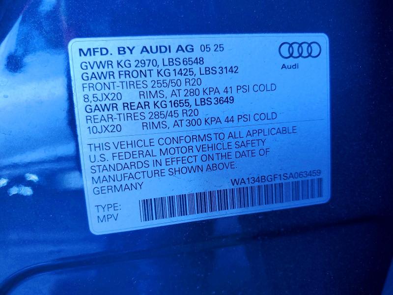 2025 Audi Q6 E-tron მანქანა იყიდება აუქციონზე, vin: WA134BGF1SA063459, აუქციონის ნომერი: 45541166