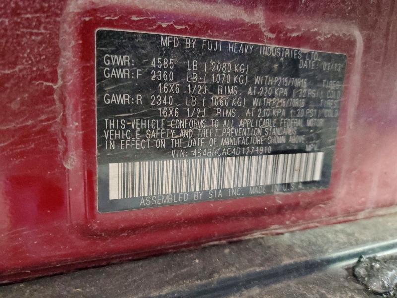 46172146 :رقم المزاد ، 4S4BRCAC4D1271910 vin ، 2013 Subaru Outback مزاد بيع