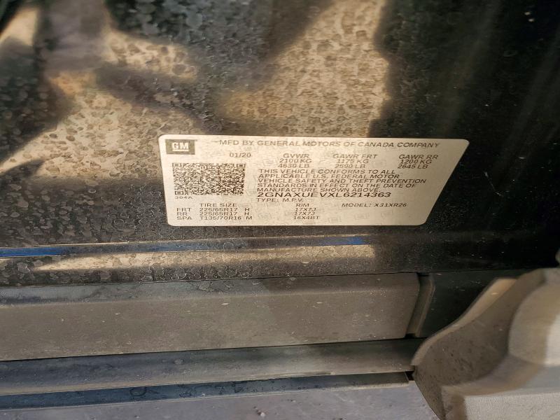 2020 Chevrolet Equinox მანქანა იყიდება აუქციონზე, vin: 2GNAXUEVXL6214363, აუქციონის ნომერი: 78719725