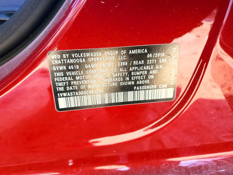 Aukcja sprzedaży 2016 Volkswagen Passat, vin: 1VWAS7A35GC060295, numer aukcji: 47127626