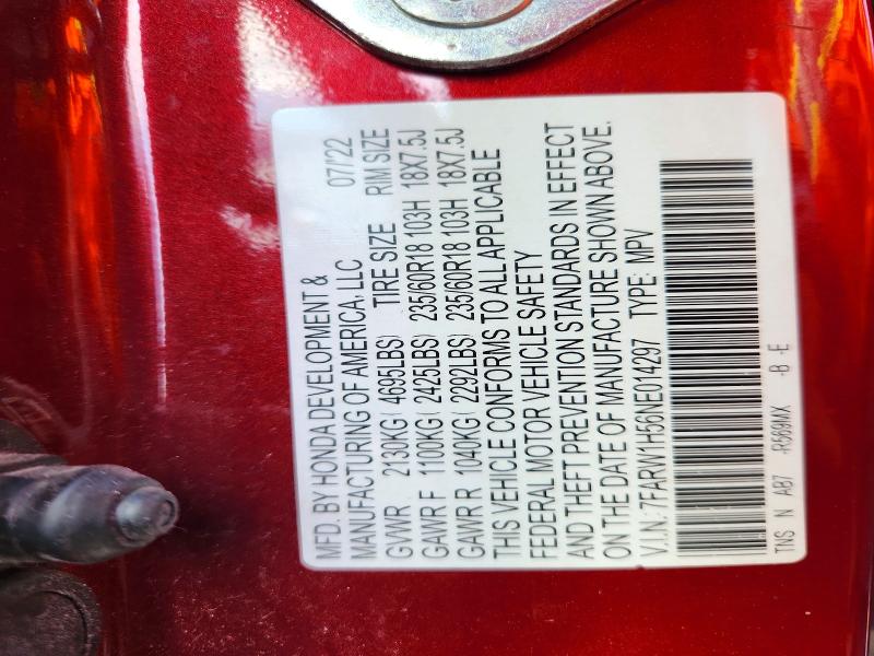 47572416 :رقم المزاد ، 7FARW1H56NE014297 vin ، 2022 Honda Cr-v مزاد بيع