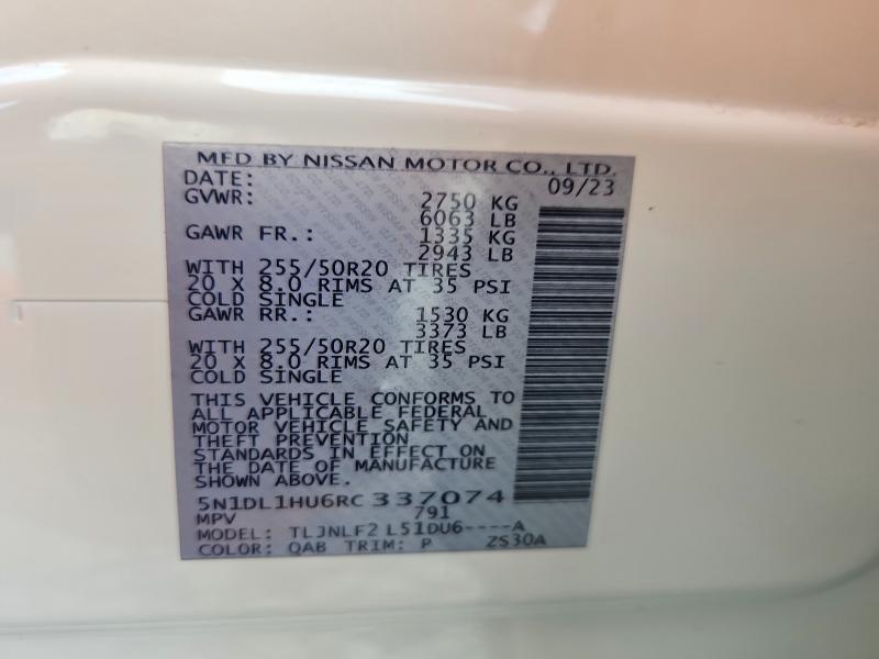 79601825 :رقم المزاد ، 5N1DL1HU6RC337074 vin ، 2024 Infiniti Qx60 مزاد بيع