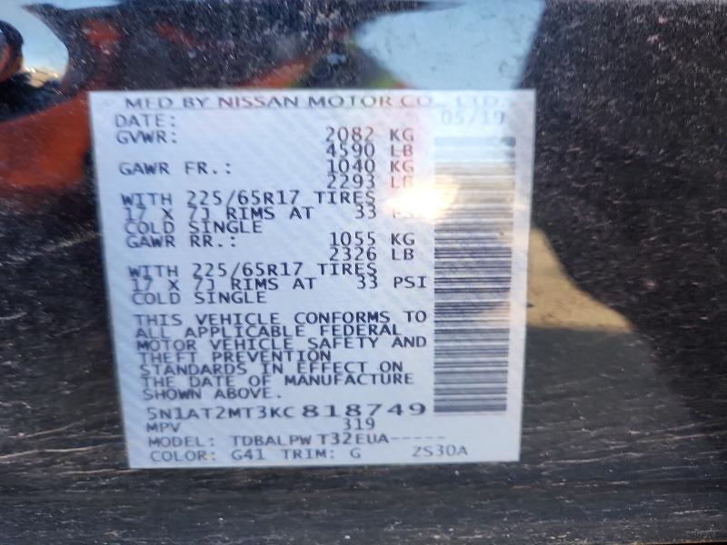 45783586 :رقم المزاد ، 5N1AT2MT3KC818749 vin ، 2019 Nissan Rogue مزاد بيع