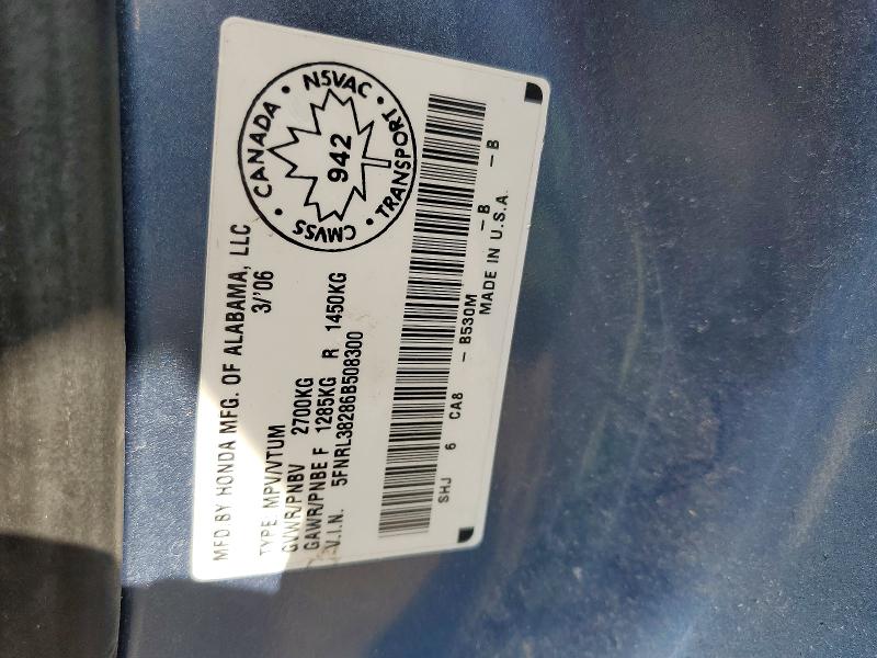 2006 Honda Odyssey მანქანა იყიდება აუქციონზე, vin: 5FNRL38286B508300, აუქციონის ნომერი: 78673185