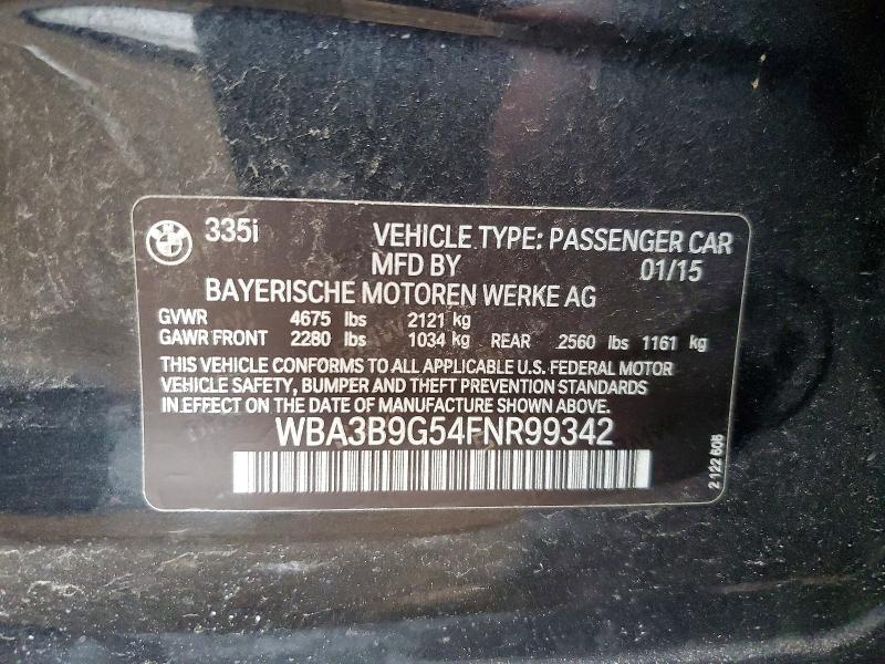79743265 :رقم المزاد ، WBA3B9G54FNR99342 vin ، 2015 Bmw 335 مزاد بيع