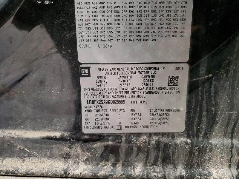 2019 Buick Envision მანქანა იყიდება აუქციონზე, vin: LRBFX2SA9KD025559, აუქციონის ნომერი: 47435976
