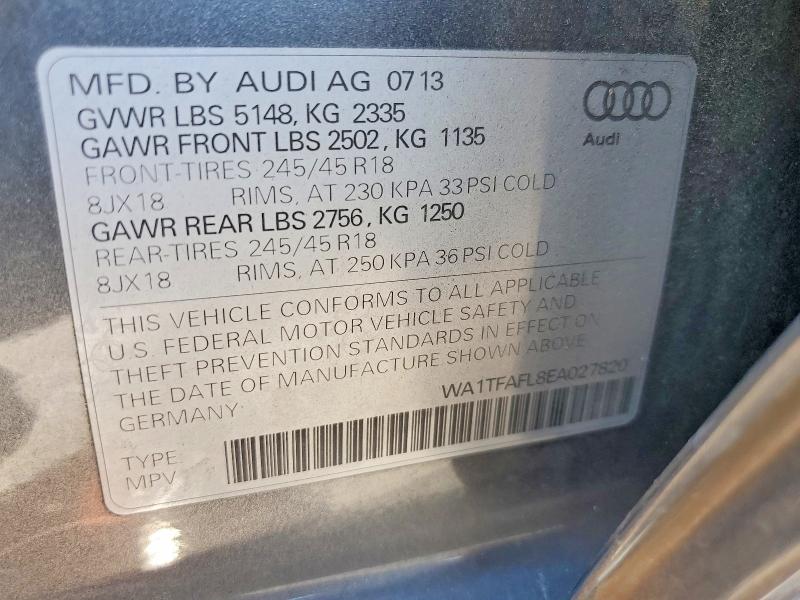 Aukcja sprzedaży 2014 Audi A4 Allroad, vin: WA1TFAFL8EA027820, numer aukcji: 46856786