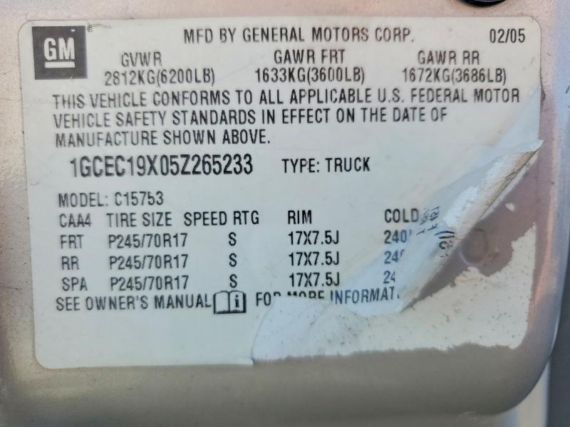 Aukcja sprzedaży 2005 Chevrolet Silverado, vin: 1GCEC19X05Z265233, numer aukcji: 79600215
