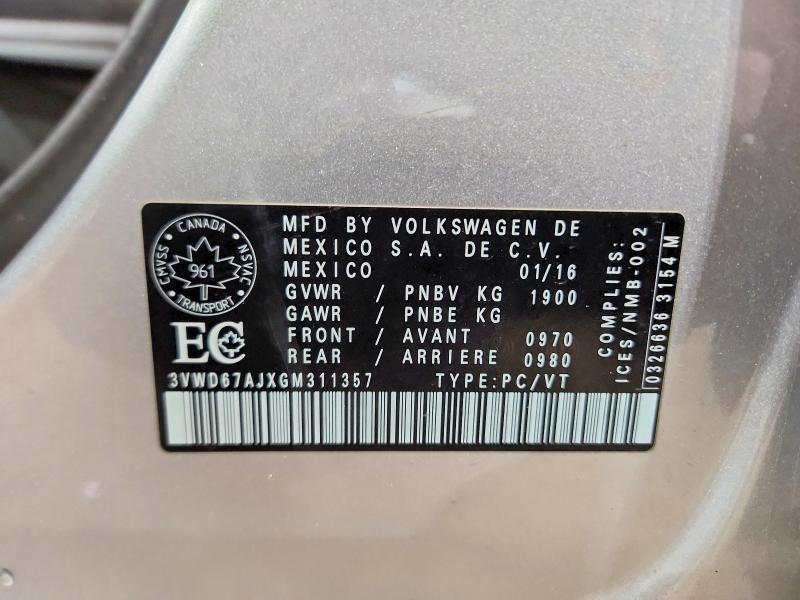 47601176 :رقم المزاد ، 3VWD67AJXGM311357 vin ، 2016 Volkswagen Jetta مزاد بيع