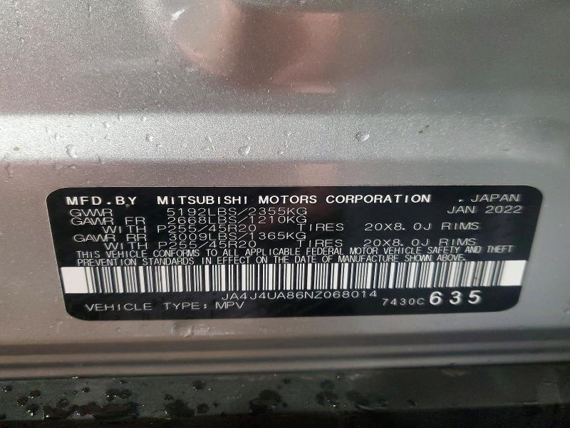 Продаж на аукціоні авто 2022 Mitsubishi Outlander, vin: JA4J4UA86NZ068014, номер лоту: 79895185