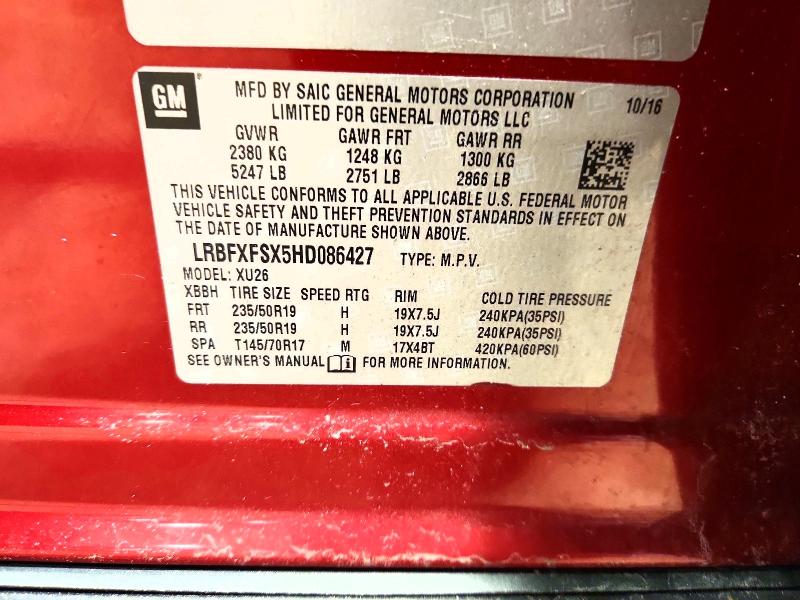 2017 Buick Envision მანქანა იყიდება აუქციონზე, vin: LRBFXFSX5HD086427, აუქციონის ნომერი: 79216925