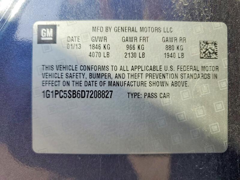 47689346 :رقم المزاد ، 1G1PC5SB6D7208827 vin ، 2013 Chevrolet Cruze مزاد بيع