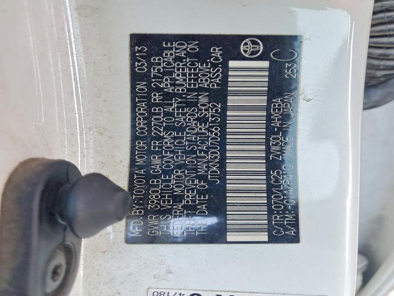 2013 Toyota Prius მანქანა იყიდება აუქციონზე, vin: JTDKN3DU7D5613752, აუქციონის ნომერი: 47900686