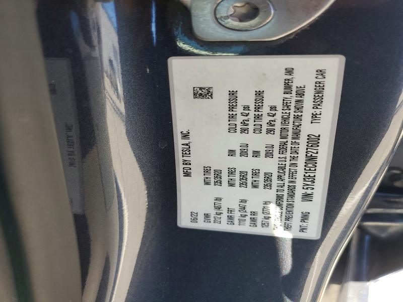 41670766 :رقم المزاد ، 5YJ3E1EC0NF276002 vin ، 2022 Tesla Model 3 مزاد بيع