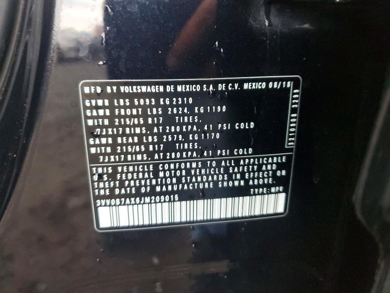 Продажа на аукционе авто 2018 Volkswagen Tiguan, vin: 3VV0B7AX6JM209015, номер лота: 46683216